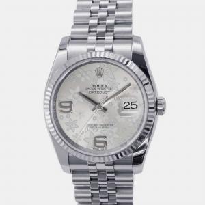 Rolex Silver 18k White Gold Stainless Steel Datejust Automatic Men's Wristwatch 36 mm