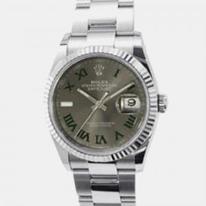 Rolex Grey 18k White Gold Stainless Steel Datejust 126234 Automatic Men's Wristwatch 36 mm