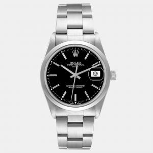 Rolex Date Black Dial Smooth Bezel Steel Men's Watch 34 mm