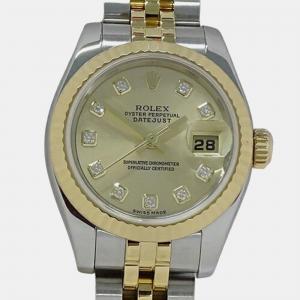 Rolex Champagne Diamond 18k Yellow Gold Stainless Steel Datejust 179173 Automatic Men's Wristwatch 26 mm