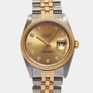 Rolex Champagne Diamond 18k Yellow Gold Stainless Steel Datejust 16233 Automatic Men's Wristwatch 36 mm