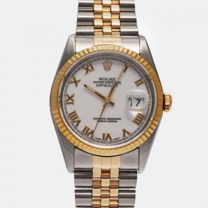 Rolex White 18k Yellow Gold Stainless Steel Datejust 16233 Automatic Men's Wristwatch 35 mm