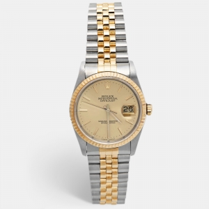Rolex Champagne 18k Yellow Gold Stainless Steel Datejust 16233 Men's Wristwatch 36 mm