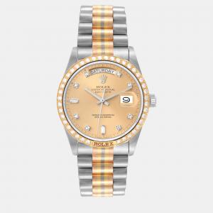 Rolex President Day-Date Tridor White Yellow Rose Gold Diamond Watch 36.0 mm