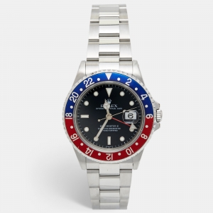 مملوكة مسبقًا Rolex Black Stainless Steel GMT-Master II 'Pepsi'  16710 Men's Wristwatch 40 mm