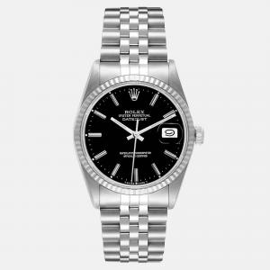 Rolex Datejust Black Dial Steel White Gold Men's Watch 16234 36 mm