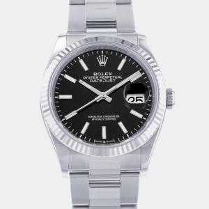 Rolex Black 18k White Gold Stainless Steel Datejust Automatic Men's Wristwatch 36 mm