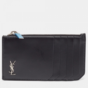 Saint Laurent Black Leather Zip Card Case