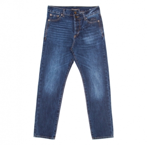 Saint Laurent Paris Indigo Dark Wash Faded Effect Denim Logo Embroidered Jeans S 
