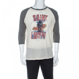 Saint Laurent Paris Bicolor Robot Print Cotton Wool Raglan Sleeve T-Shirt M
