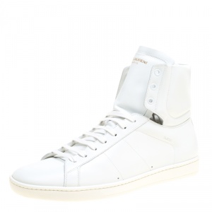 Saint Laurent Paris Optic White Leather Signature Court Classic SL/01H High Top Sneakers Size 43