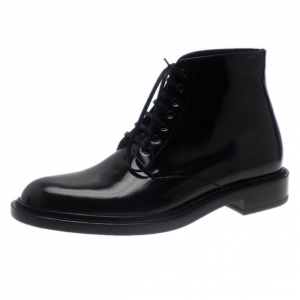 Saint Laurent Paris Black Patent Signature Army Combat Boots Size 41