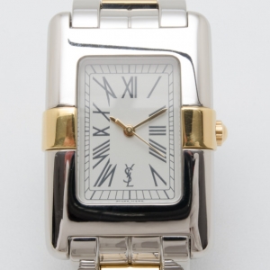Yves Saint Laurent Rectangular Two Toned Unisex Wristwatch