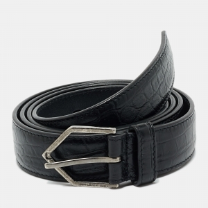 Saint Laurent Black Croc Embossed Leather Buckle Belt 95CM