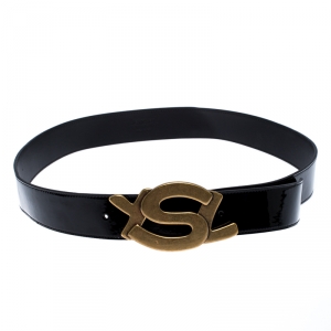 Saint Laurent Paris Black Patent Leather YSL Logo Buckle Belt 100CM