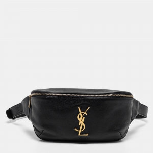 Saint Laurent Black Leather Cassandre Belt Bag
