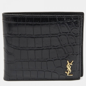 Saint Laurent Black Croc Embossed Leather Bifold Wallet
