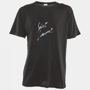 Saint Laurent Paris Black Signature Cotton Crew Neck T-Shirt M