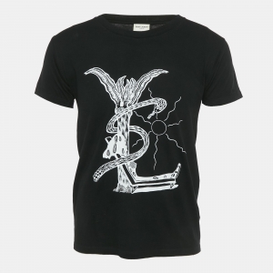 Pre Owned Saint Laurent Black Printed Jersey Crewneck T-Shirt XS