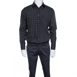 Saint Laurent Paris Grey Checkered Wool Long Sleeve Shirt M