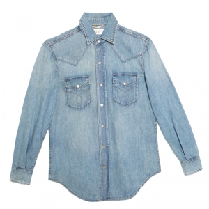 Saint Laurent Paris Indigo Faded Effect Denim Western Shirt  XS
