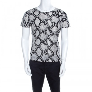 Saint Laurent Paris Monochrome Python Scale Printed Cotton T-Shirt M
