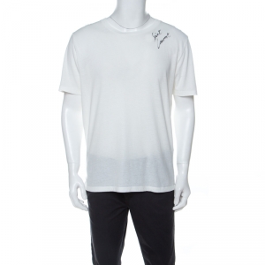 Saint Laurent Cream Cotton Signature Print T-Shirt L