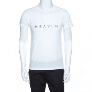 Saint Laurent Paris White Heaven Print Cotton Distressed T-Shirt S