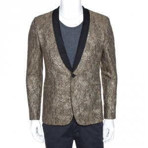 Saint Laurent Paris Gold Lurex Jacquard Shawl Lapel Jacket M