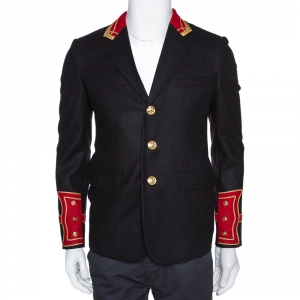 Saint Laurent Black Felted Wool Officer Jacket M