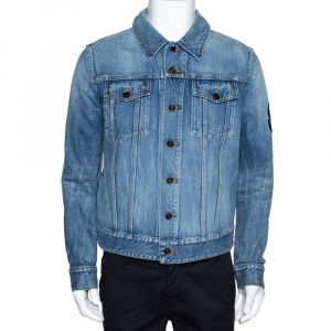 Saint Laurent Paris Blue Denim Logo Appliqued Jacket M