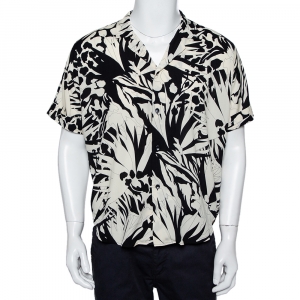 Saint Laurent Paris Monochrome Jungle Printed Bowling Shirt L