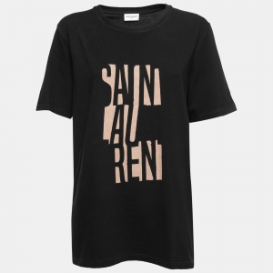 Saint Laurent Paris  Black Abstract Logo Printed Cotton T Shirt M