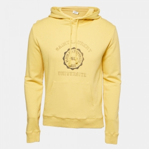 Saint Laurent Paris Yellow Cotton University Crest Print Hoodie S