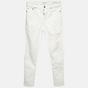 Saint Laurent White Ripped Denim Slim Fit Jeans L Waist 33''