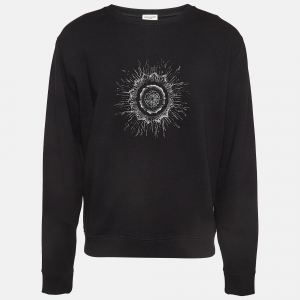 Saint Laurent Paris Black Sun Print Cotton Knit Sweatshirt XXL
