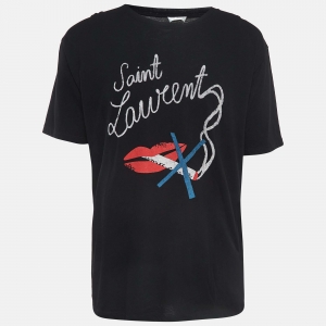 Saint Laurent Black Smoking Kills Print Cotton T-Shirt L