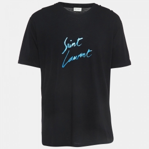 Saint Laurent Paris Black Logo Signature Cotton T-Shirt L
