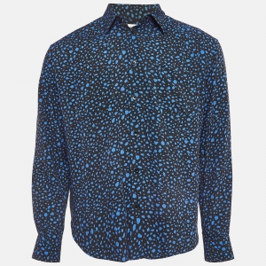 Saint Laurent Black & Blue Abstract Print Crepe Shirt M