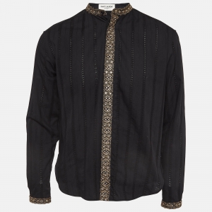 Saint Laurent Black Striped Cotton Embellished Shirt M