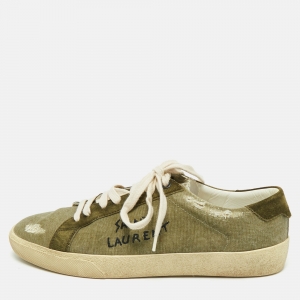 Saint Laurent Green Suede and Canvas Lace Up Sneakers Size 40