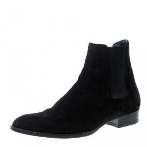 Saint Laurent Paris Black Suede Wyatt Chelsea Ankle Boots Size 41
