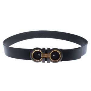 Pre Owned Salvatore Ferragamo Black Leather Gancini Belt 115cm