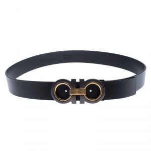 Pre Owned Salvatore Ferragamo Black Leather Gancini Belt 115cm