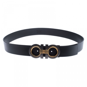 Pre Owned Salvatore Ferragamo Black Leather Gancini Belt 115cm