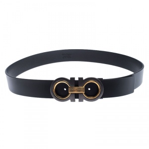 Pre Owned Salvatore Ferragamo Black Leather Gancini Belt 115cm