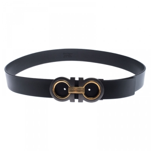Pre Owned Salvatore Ferragamo Black Leather Gancini Belt 105 cm