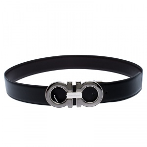 Pre Owned Salvatore Ferragamo Black/Brown Leather Gancini Belt 105CM