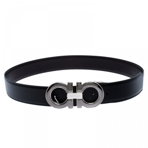 Pre Owned Salvatore Ferragamo Black/Brown Leather Gancini Belt 105CM