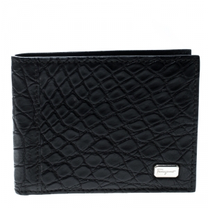 Salvatore Ferragamo Black Croc Bi-fold Wallet 